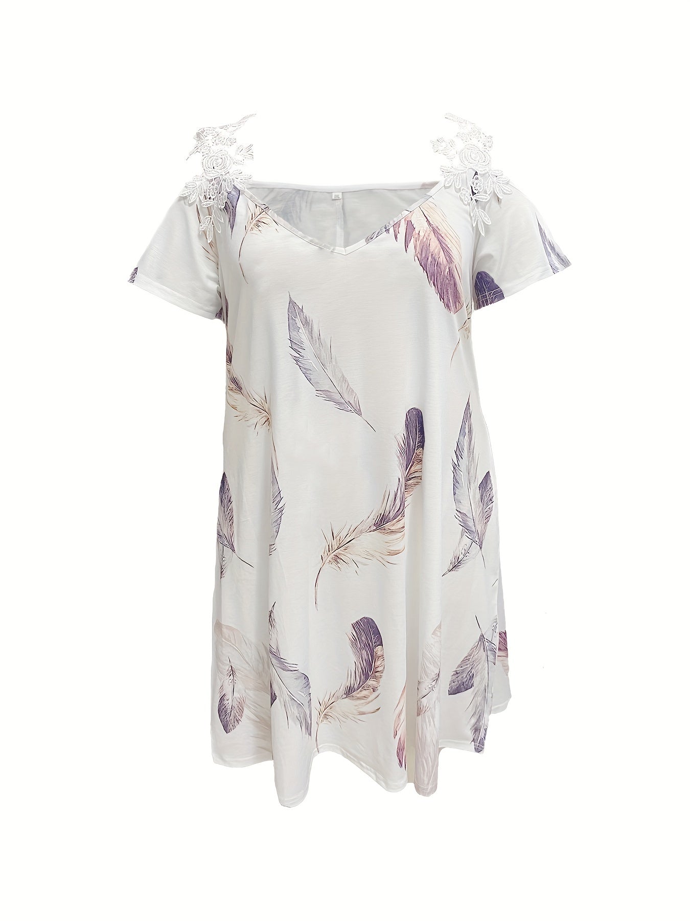  Boho Dress Women's Plus Feather Print Floral Strap Cold Shoulder Dress
