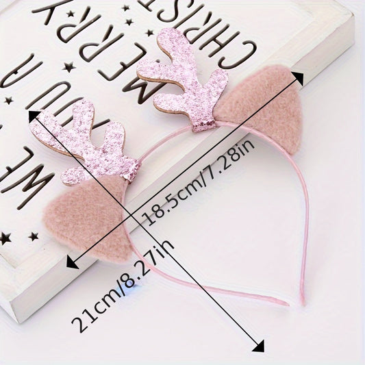 Women's Plush Ears Sequin Antlers Hair Hoop for Christmas Party