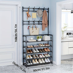 Coat Rack Shoe Rack Combo with Storage Shelves & 8 Hooks