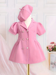2pcs Baby Girls Short Sleeve Tunic Dress & Beret Set