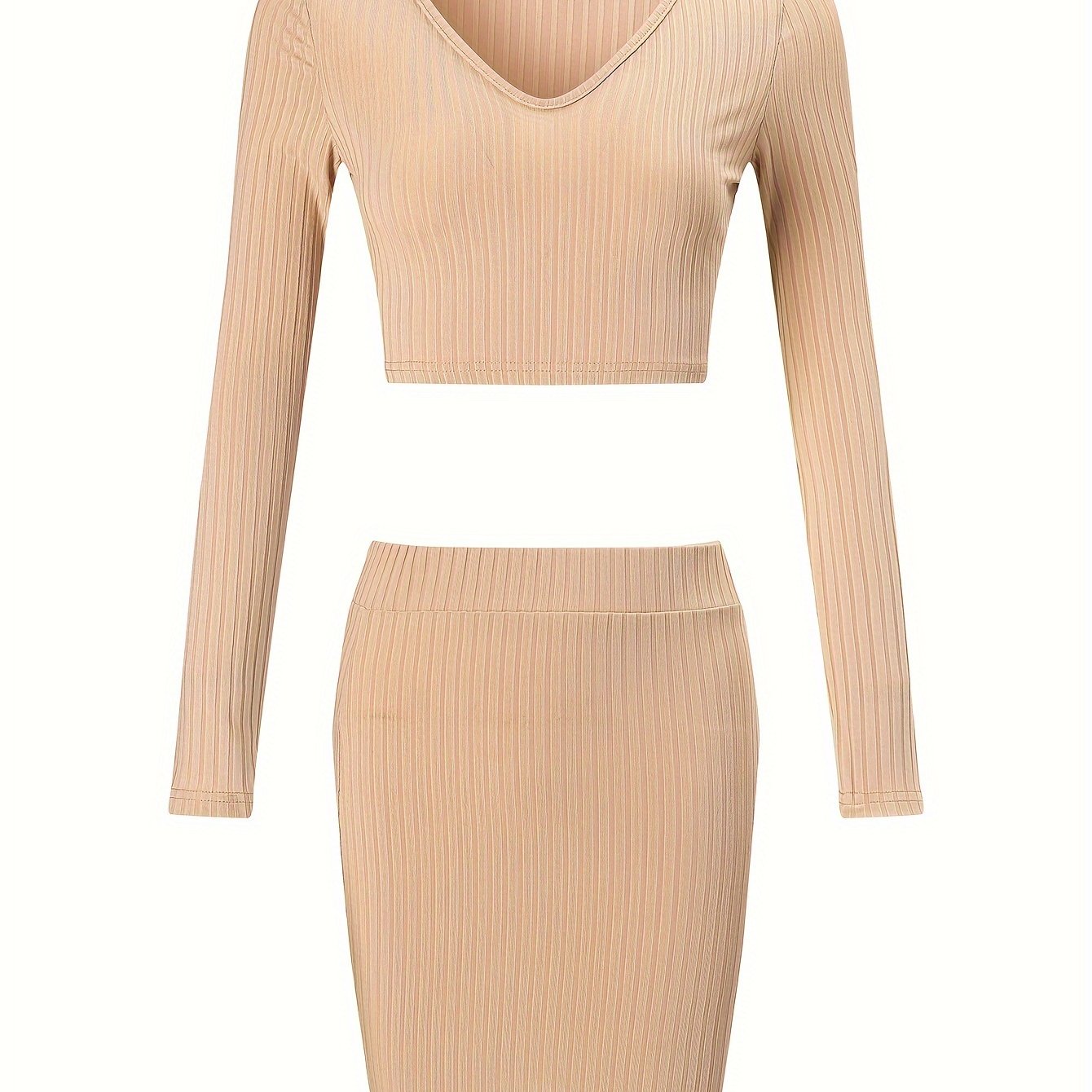 Women's Lounge Set Long Sleeve V Neck Top & Skirts Loungewear