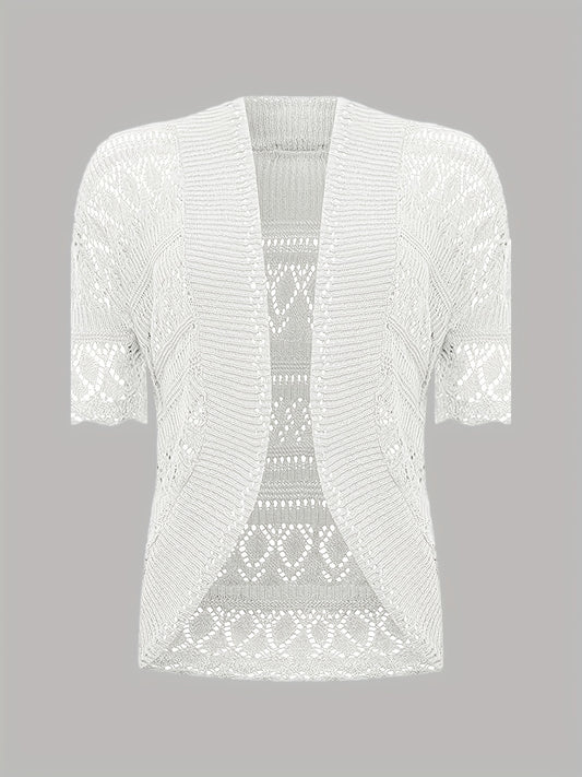 Solid Cut Out Open Front Cardigan Casual Half Sleeve Cardigan