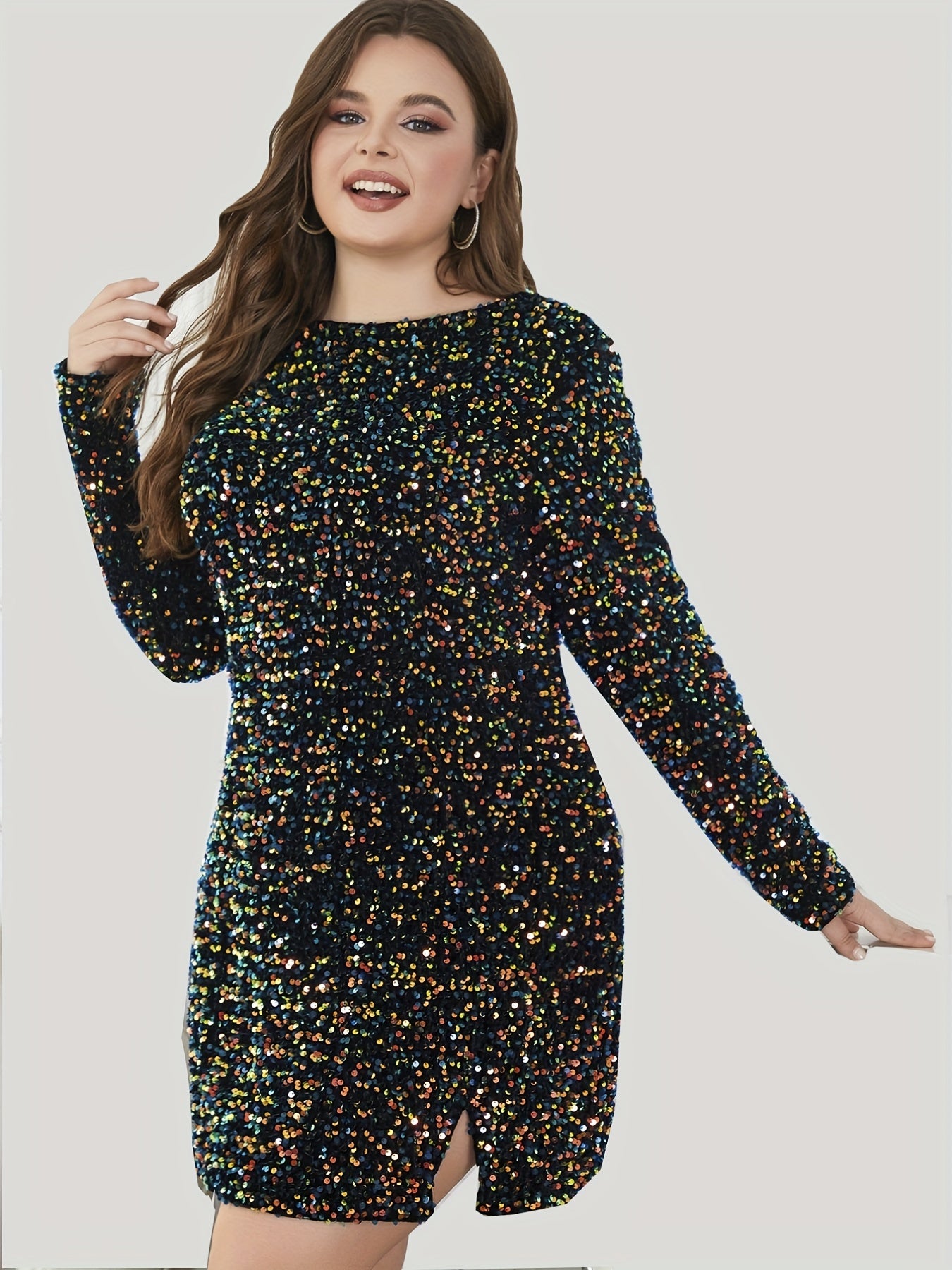  Sequins Long Sleeve Cut Out Dress