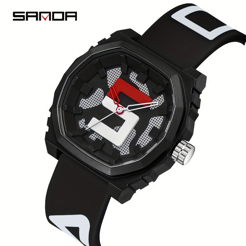 Sanda Large Digital Watch Red Strap Waterproof 24 Hour Stopwatch Rubber Sports