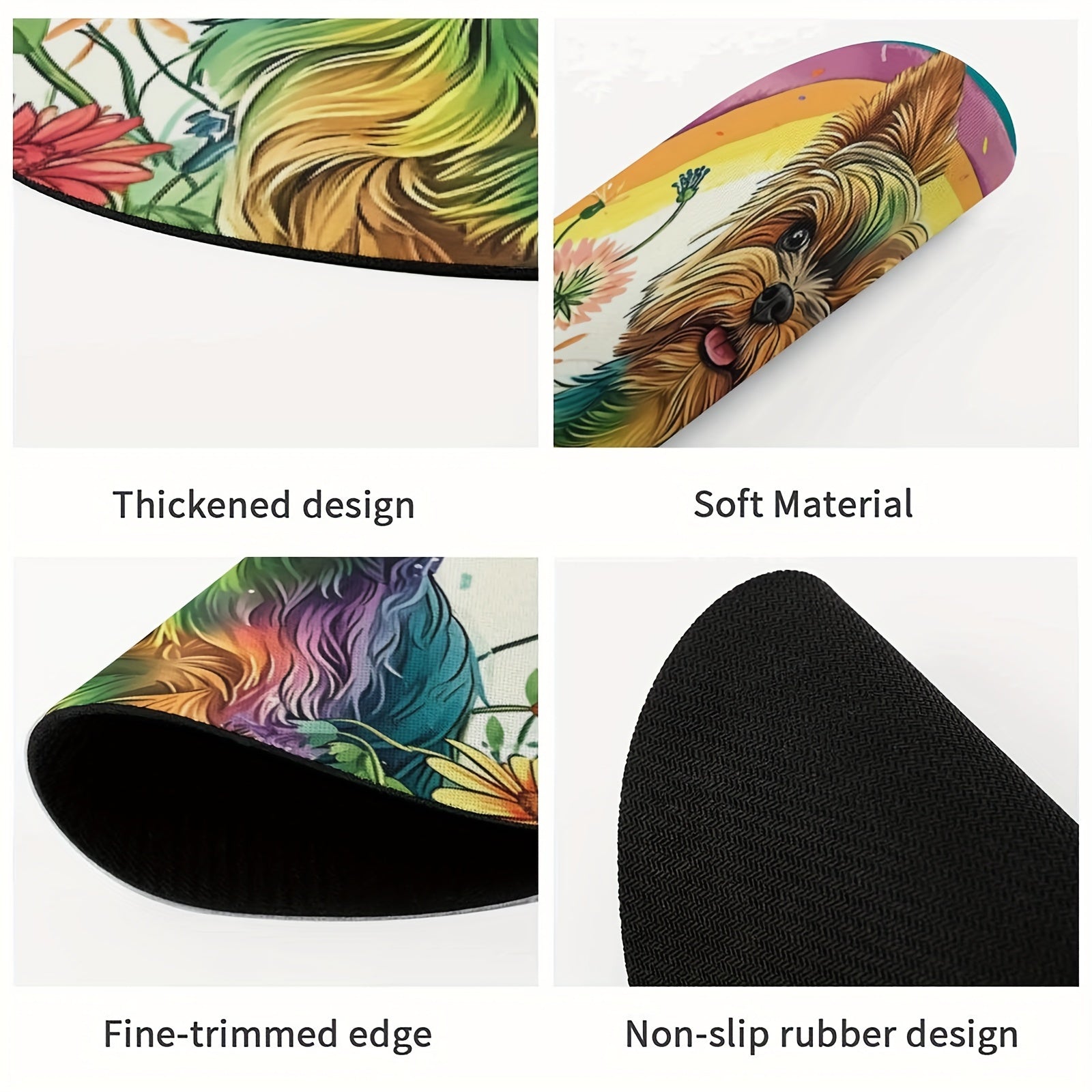 Flower Dog Round Mouse Pad Non-Slip Rubber Base