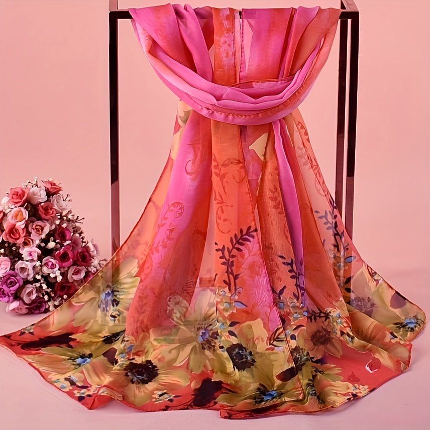 Tie Dye Print Chiffon Scarf Flower Gradient Thin Shawl Boho Travel Beach Towel