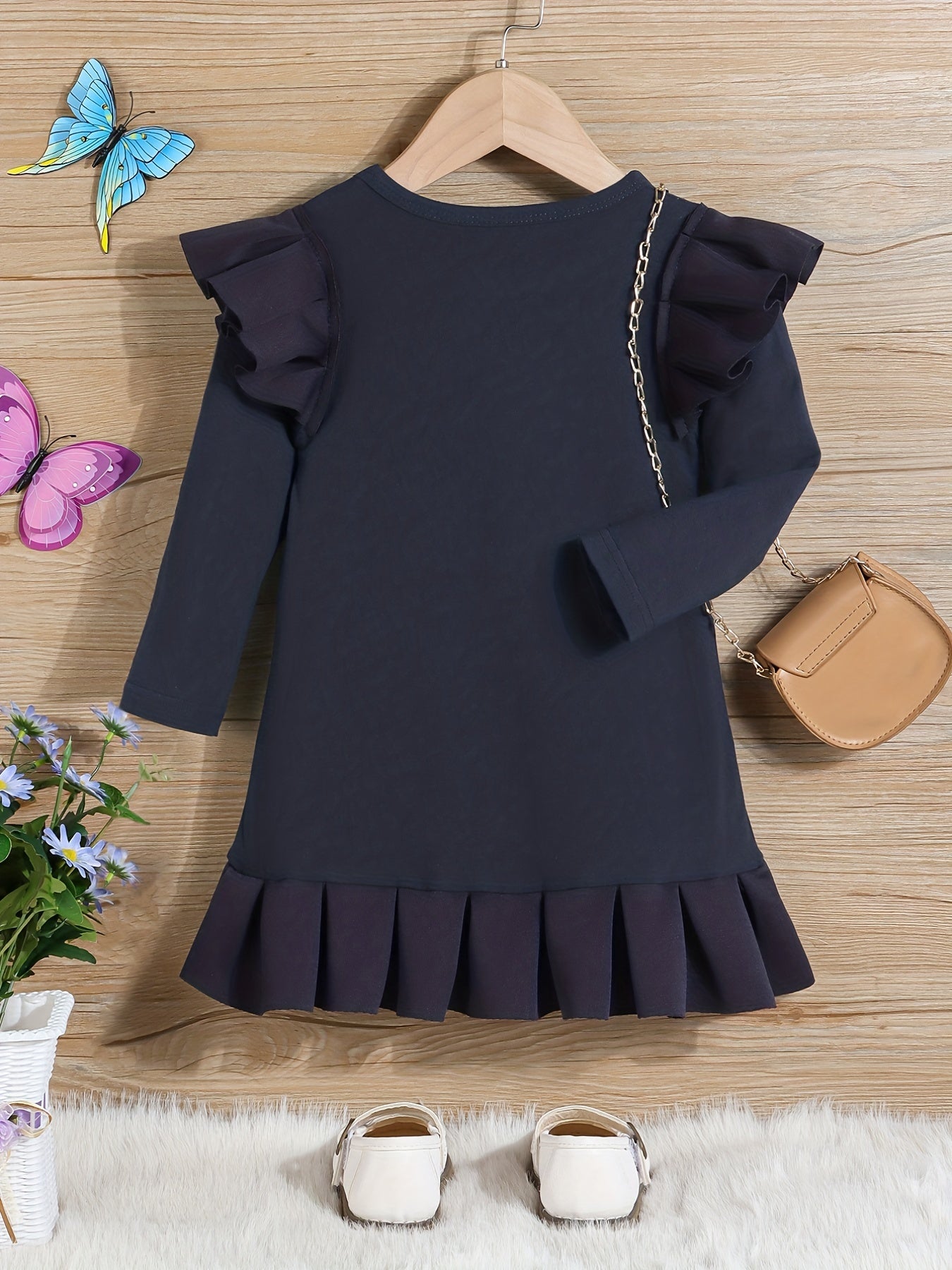 Girls' Ruffle Trim Long Sleeve Skater Dress