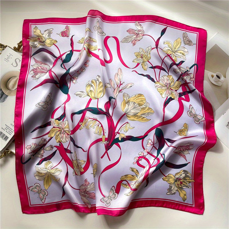 Flower Butterfly Print Silk Bandana Neckerchief
