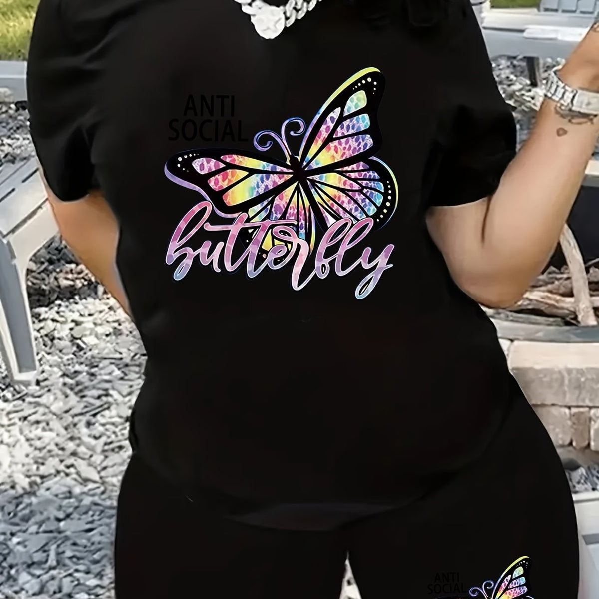  Butterfly & Letter Print 2 Piece Set