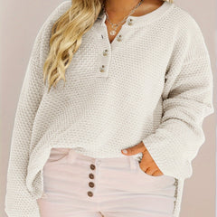  Casual Sweater Women's Plus Solid Long Sleeve Round Neck Jumper