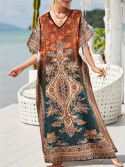  Boho Kaftan Dress Women's Plus Colorblock Floral Print Maxi