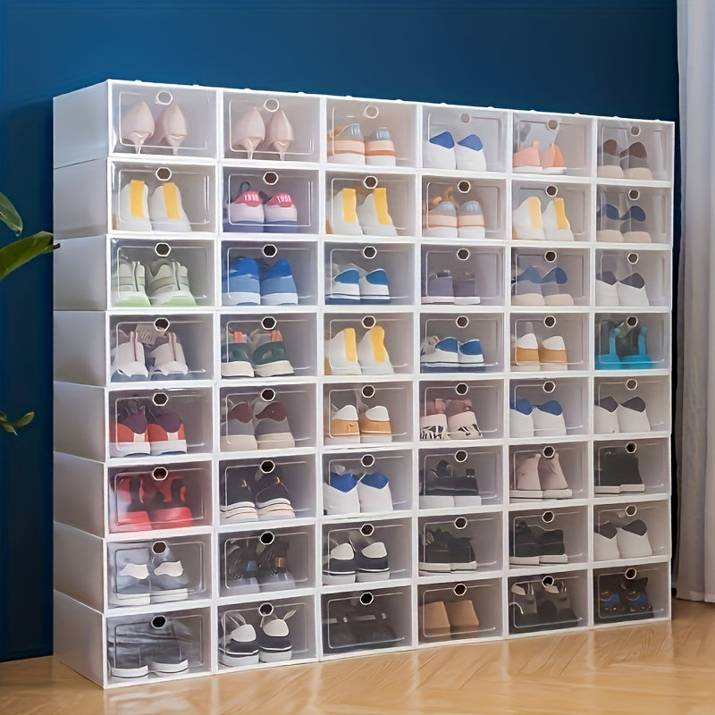 12pcs Clear Plastic Shoe Boxes Easy Assembly Dustproof Storage Box