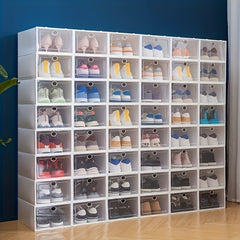 12pcs Clear Plastic Shoe Boxes Easy Assembly Dustproof Storage Box