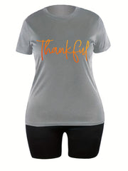  Art Letter Print Tee & Biker Shorts Set