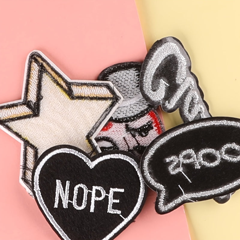5pcs Girls Star Letter Embroidered Badge DIY Decorative Accessories for Clothes