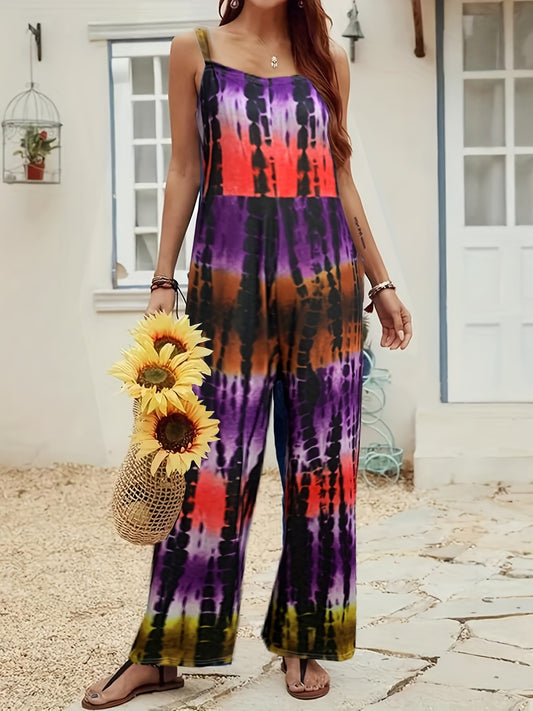 Tie Dye Wide Leg Cami Jumpsuit Casual Sleeveless Jumpsuit