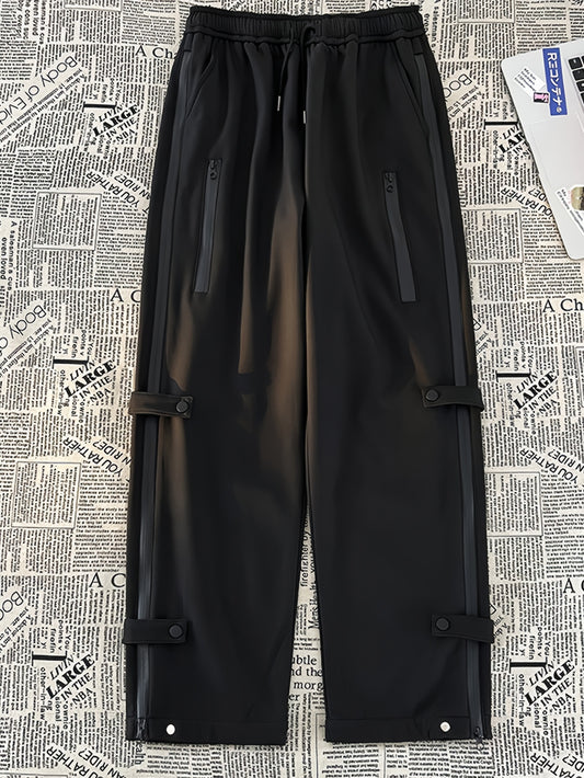 Men's Loose Button Decor Pants Active Breathable Drawstring Trousers