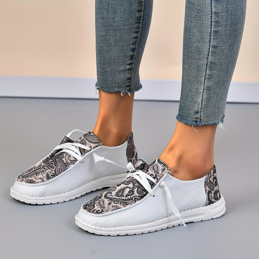 Paisley Print Canvas Lace-Up Loafers Low Top Sneakers