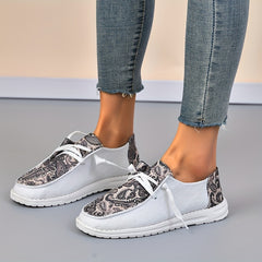 Paisley Print Canvas Lace-Up Loafers Low Top Sneakers