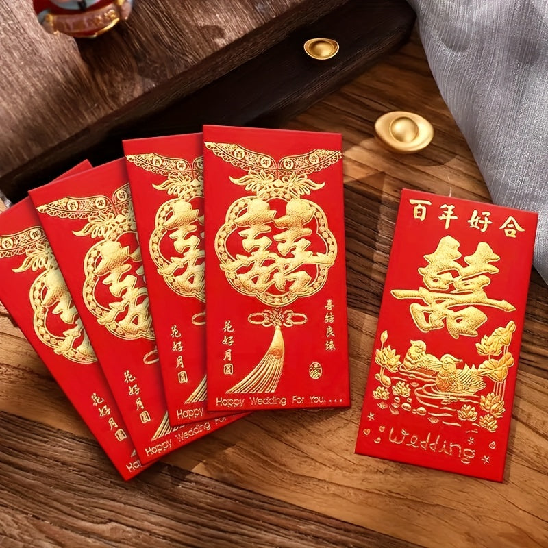 6pcs Hot Stamping Red Envelopes Wedding Gift Bags