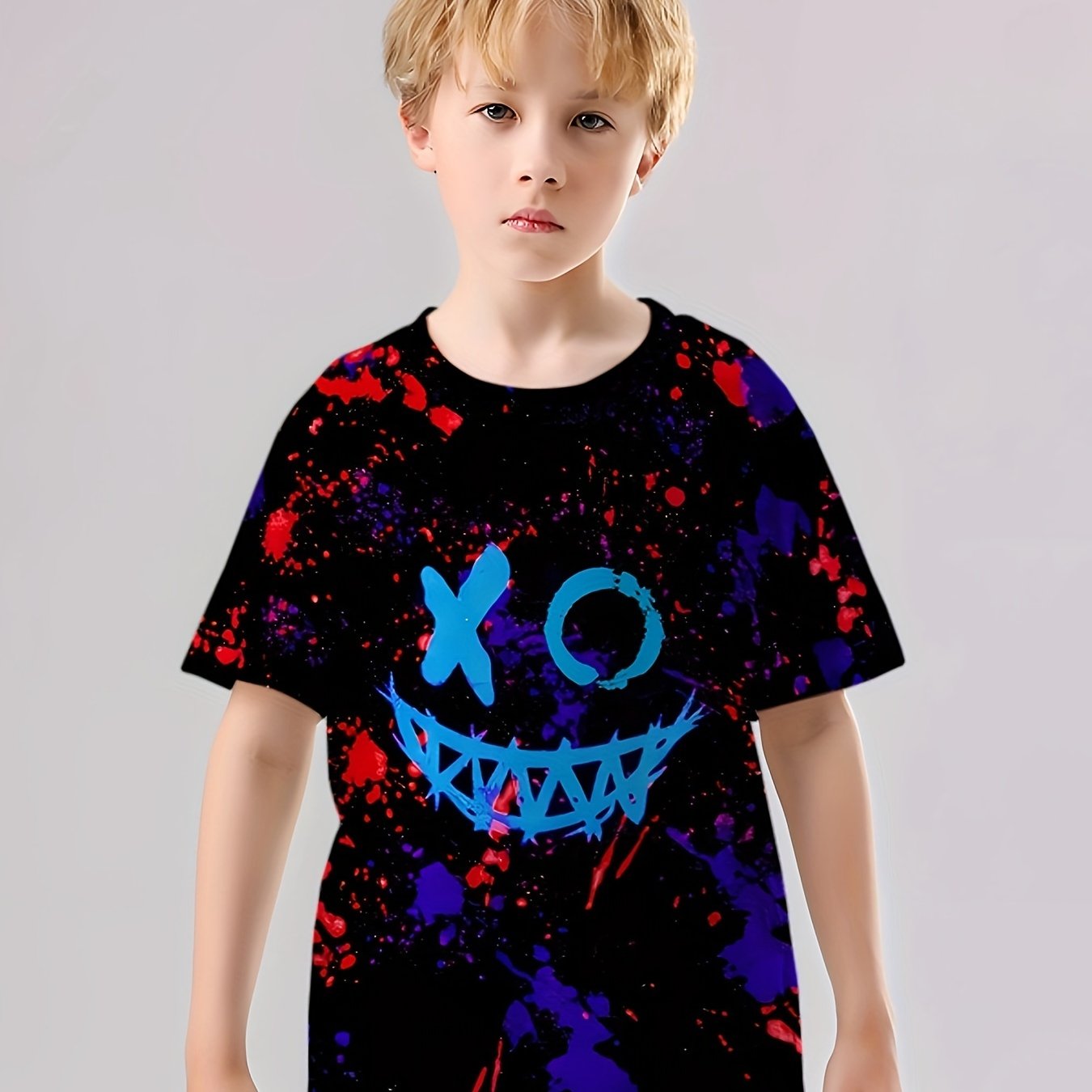 Smile Face 3D Print Boy's T shirt Kids Casual Short Sleeve