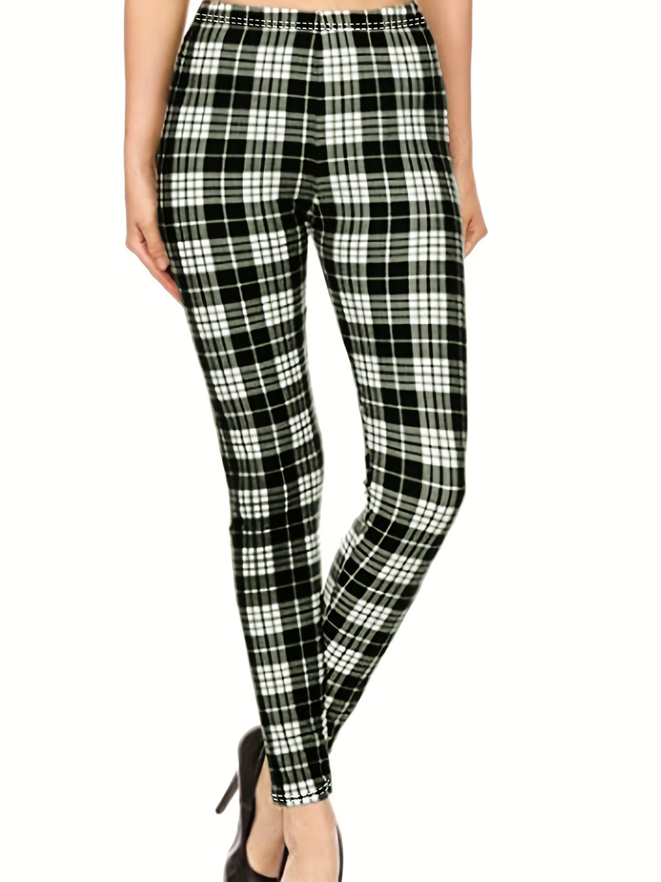 Plaid Print Skinny Leggings Stretchy Leggings Women's Clothing