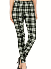 Plaid Print Skinny Leggings Stretchy Leggings Women's Clothing