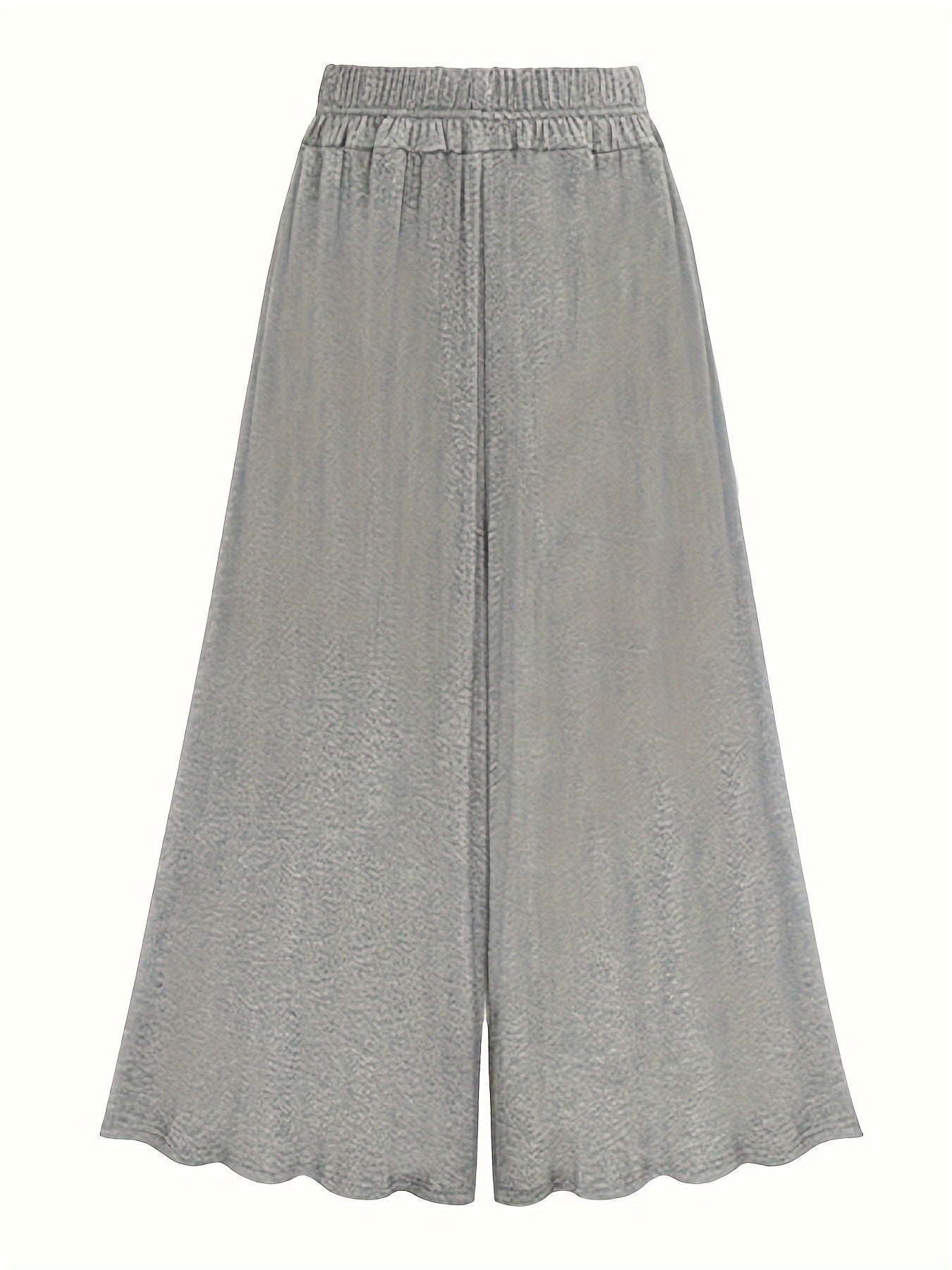  Solid Wide Leg Drawstring Pants Women's Plus Slight Stretch