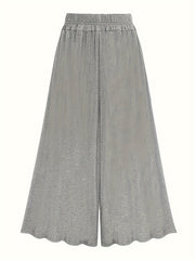  Solid Wide Leg Drawstring Pants Women's Plus Slight Stretch