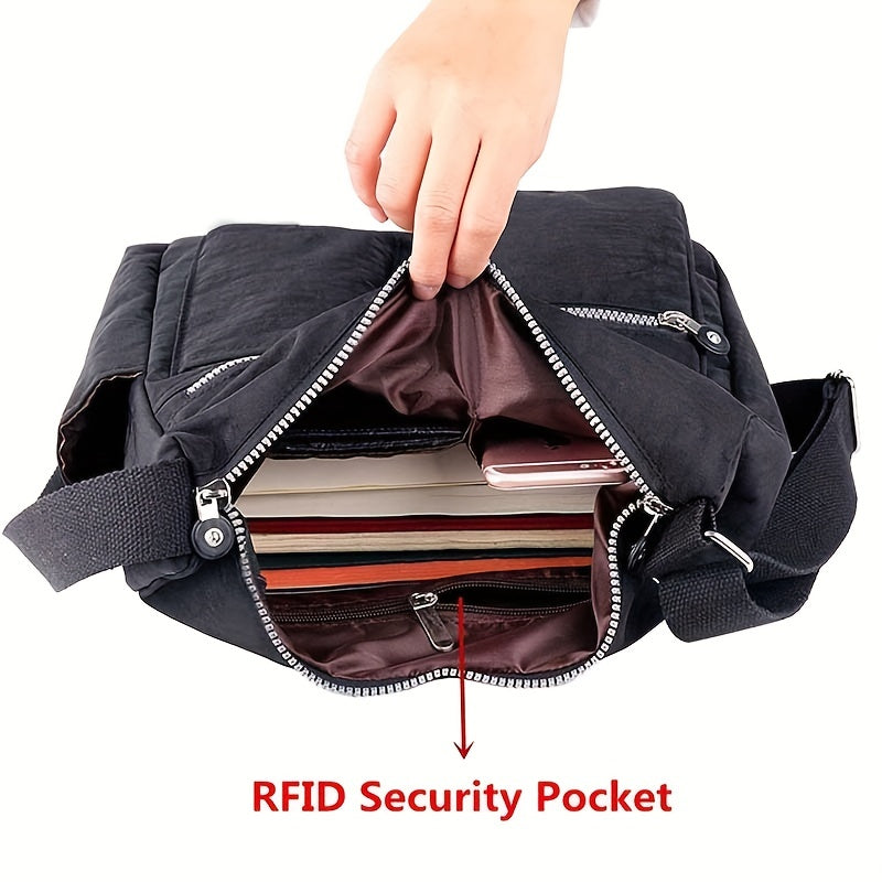 Waterproof Anti Theft RFID Crossbody Bag Durable Nylon Satchel