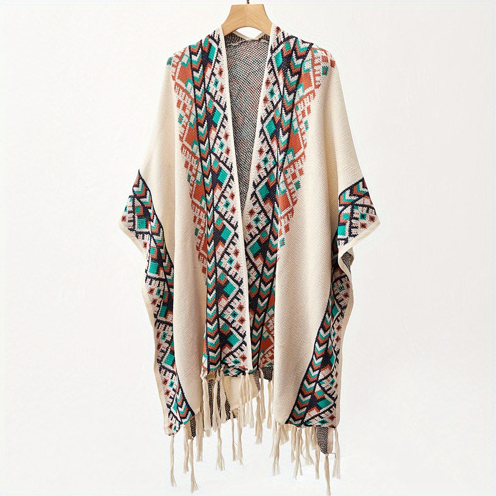 Boho Knit Shawl Tassel Cardigan Retro Windproof Wraps Women