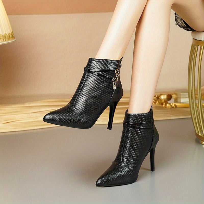 Women's Stiletto Heel Ankle Boots Pointed Toe Back Zip High Heels Dress Boots