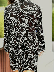  Floral Print Button Up Lantern Sleeve Mini Shirt Dress
