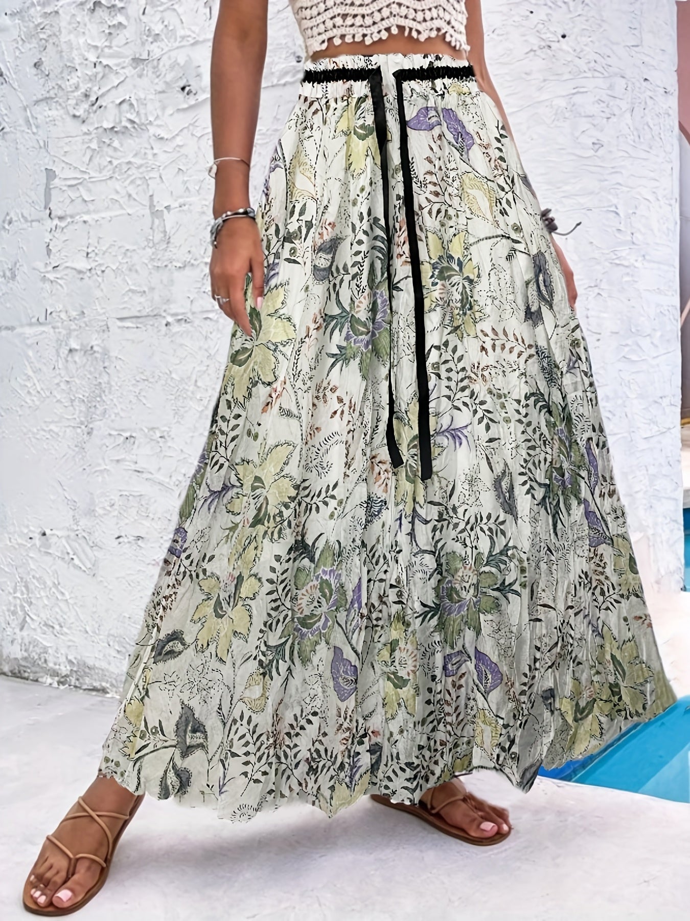 Vintage High Waist Polka Dot Pleated Maxi Skirt