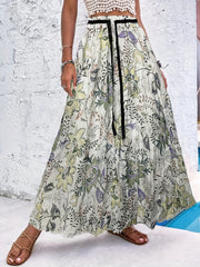 Vintage High Waist Polka Dot Pleated Maxi Skirt