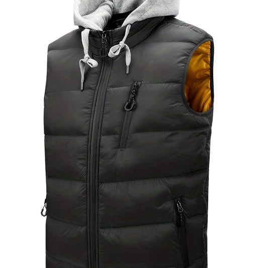 Men's Hooded Winter Vest Zip Up Casual Zipper Pockets