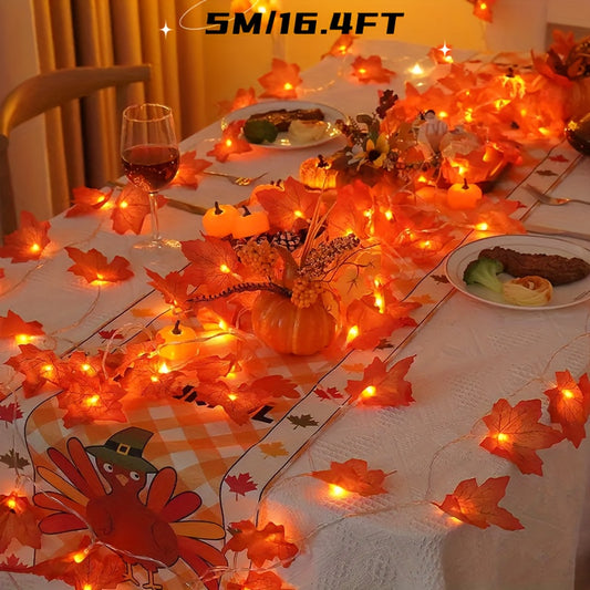 Fall Halloween Lights 40 LED Waterproof Maple Leaf Garland