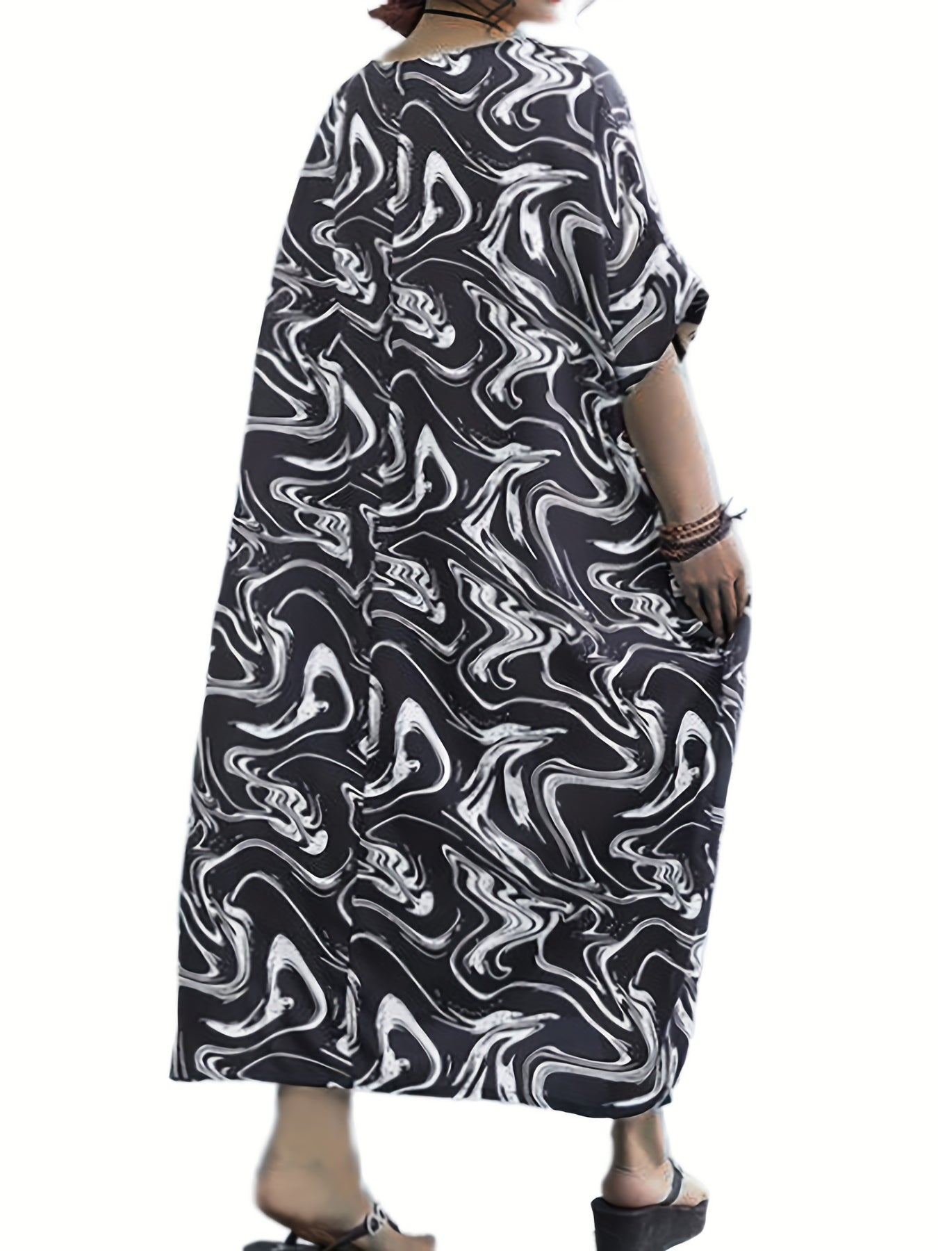  Casual Dress Women's Plus Random Print Short Sleeve Round Neck Loose