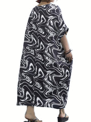 Casual Dress Women's Plus Random Print Short Sleeve Round Neck Loose