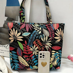 Vintage Leaves Pattern Lightweight Tote Bag All Match Handbag
