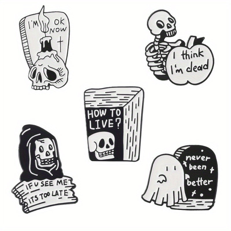 20pcs Halloween Enamel Pin Ghost Punk Bone Goth Brooches Backpack