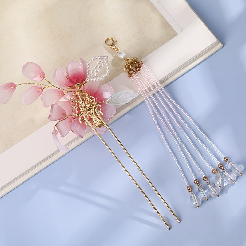 Vintage Flower Tassel Hairpin Beaded Cheongsam Hair Accessory