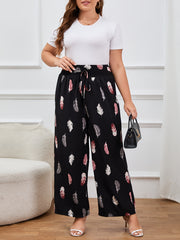  Feather Print Wide Leg Trousers