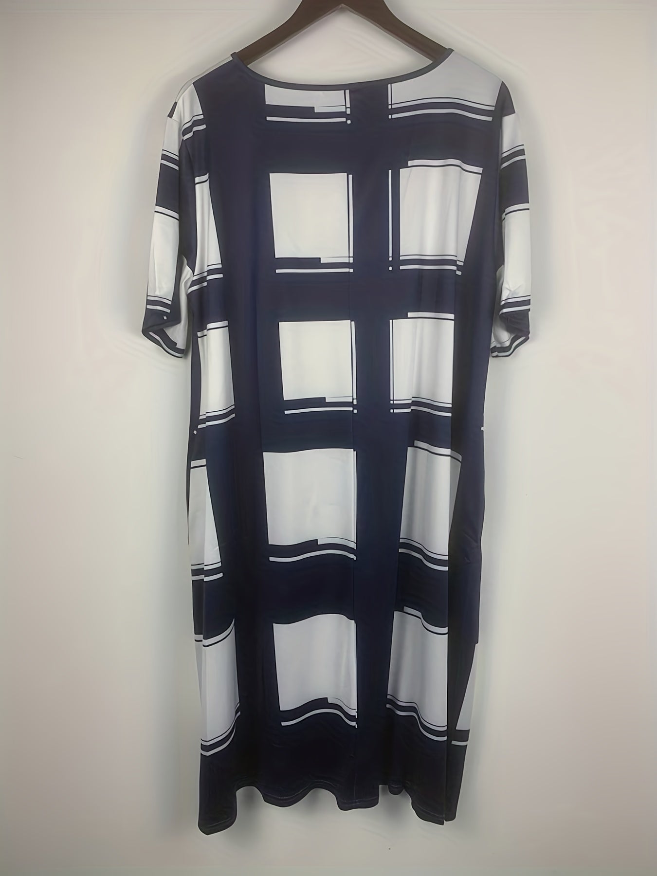  Grid Print Short Sleeve Dress with Pockets