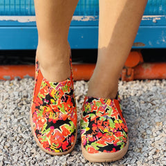 Women's Multicolor Graffiti Printed Slip On Low Round Toe Non-slip Casual Shoes