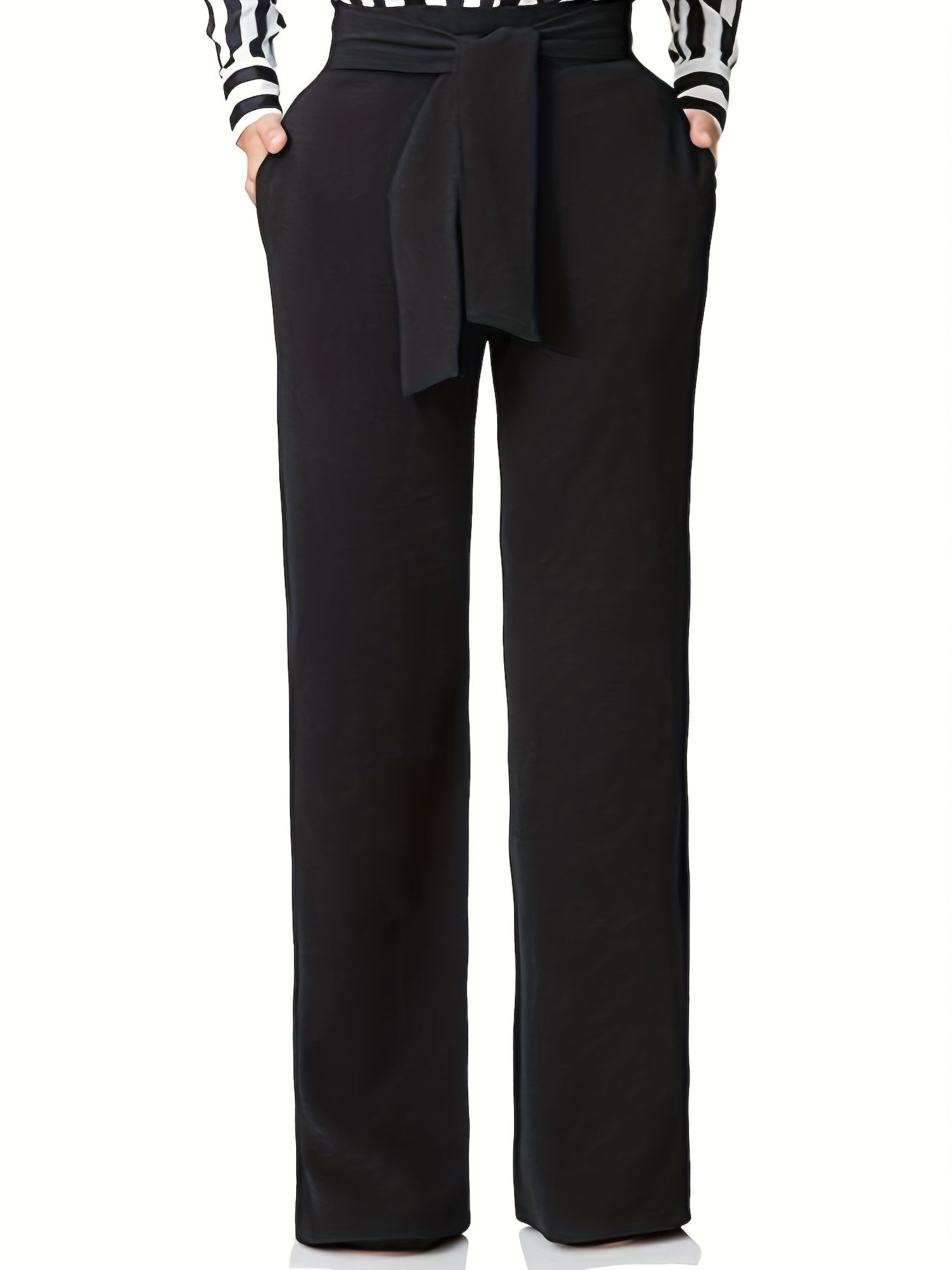  Straight Wide Leg High Rise Belted Pants