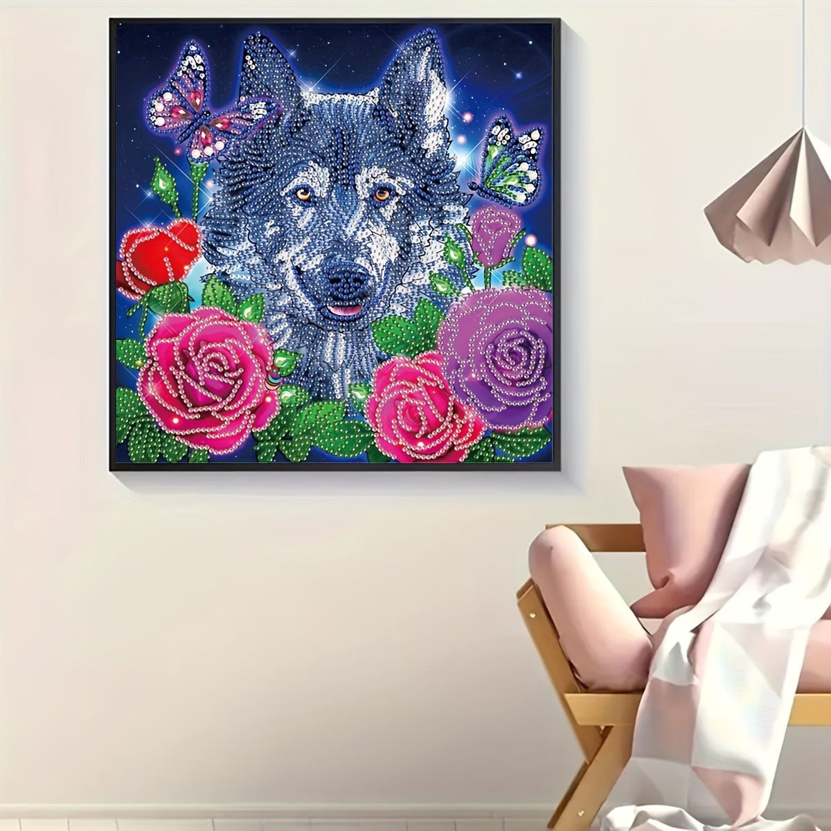 Wolf & Flower Pattern Diamond Painting Kit