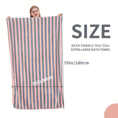 Striped Pattern Microfiber Bath Sheet Soft Absorbent Towel