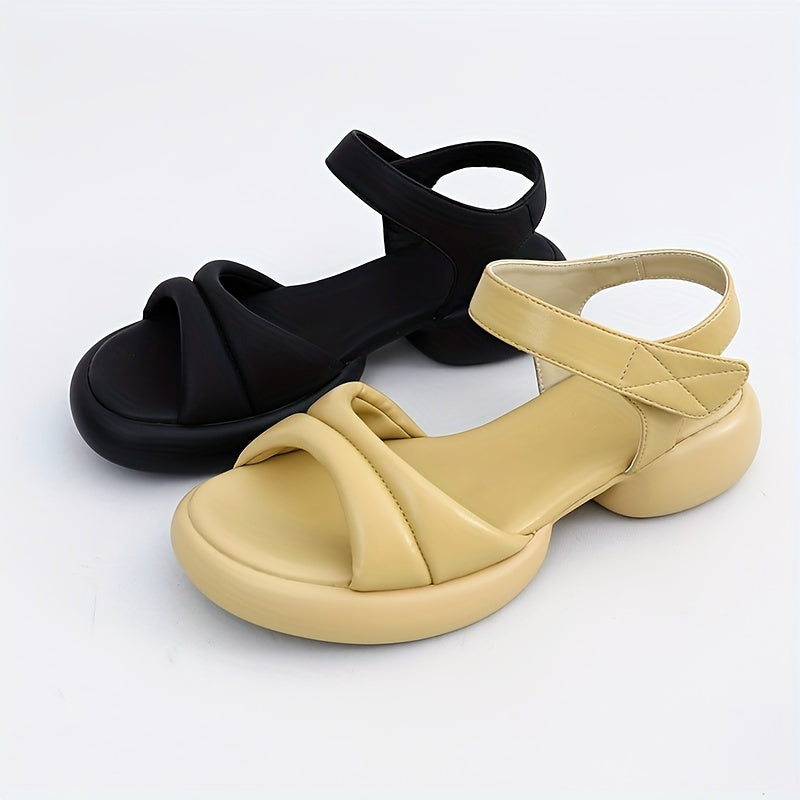 Women's Open Toe Chunky Sandals Hook & Loop Fastener