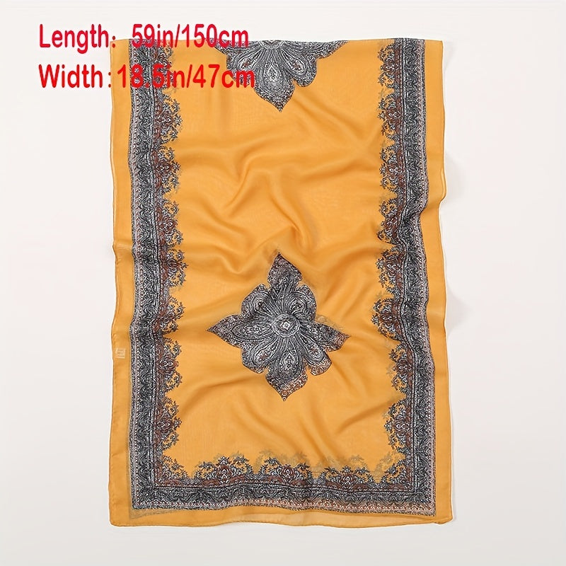 Boho Chiffon Scarf Paisley Print Thin Shawl Silk Head Wrap